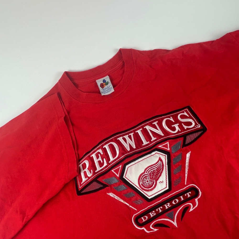 VTG Detroit Red Wings Mens 2XL Midwest Embroidery T-Shirt Athletic Y2K Red NHL